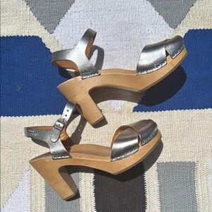 Swedish Hasbeens Silver Peep Toe Heels